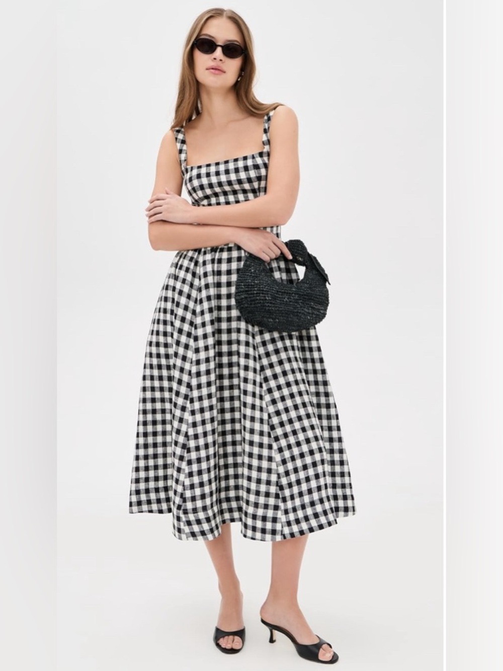 NEW Reformation Janu Midi Linen Dress Park Check Gingham | US 0 / UK 4